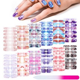 Maitys 168 Pcs 12 Sheets Full Wrap Nail Stickers Polish Strips Gradient Stickers Glitter Self Adhesive DIY Gel Nail Strips Decals with 1 Pcs Fingernail Files for Holiday Decor(Vivid Style)