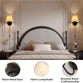 Plug in Wall Sconces with White Fabric Shades, Black Wall Sconces Set of Two, Modern Wall Lighting Fixture with On/Off Switch, Indoor Corded Wall Lamp for Bedroom, Living Room, Hallway, Bedside