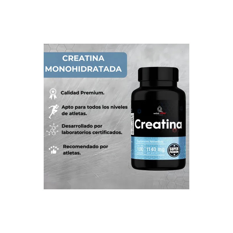 Creatina Monohidratada Races Pro 100 Cps Vegana Sin Gluten