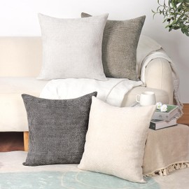 Betylifoy Neutral Throw Pillow Covers 18x18 Inch Set of 4 Soft Chenille Cushion Covers Rustic Farmhouse Pillow Cases Decorative Pillow Cover for Couch Sofa Bedroom Living Room Decor