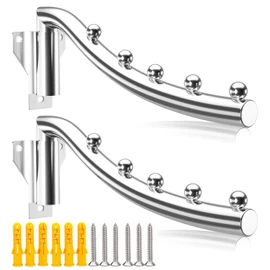 Wall Clothes Hooks, Foldable, Pack of 2 Clothes Runners, Wall Foldable, 180° Rotatable Wall Mounted Clothes Rack, Folding Hook, Stainless Steel Hanger, Wardrobe Holder for Laundry Room, Bathroom,