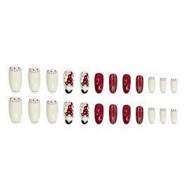 Christmas Press on Nails Long Oval Acrylic Nails Santa Claus Bells Design False Nails Red French Tip Artificial Fake Nails Full Cover Coffin Nails Xmas Nail Art Decorations Glue on Nails for Women