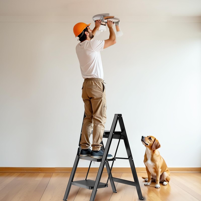 KOLL LINK Step Ladder 3 Step Folding, Sturdy 330 Lbs