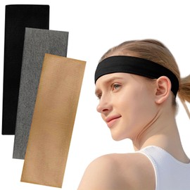 Wide Black Headbands for Women Men, VLYX 3Pcs Fashion Head Bands for Women's Hair, Soft Fabric Stretchy Hair Bands for Makeup, Yoga, Running (Black&Gray&Camel)