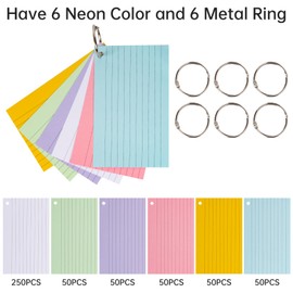 testyu 500 PCS Index Cards 3×5, Blank Flash Cards Line Index Cards with Ring, Neon Colored Note Cards, Ruled Study Cards for School Office Home Supplies