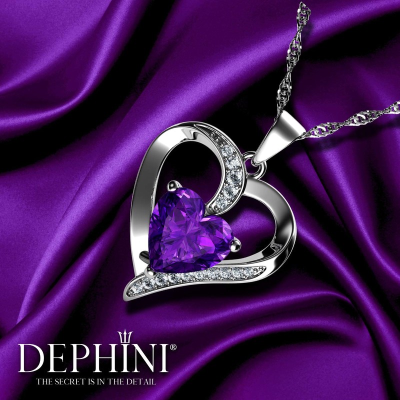 DEPHINI - Purple Heart Necklace - 925 Sterling Silver