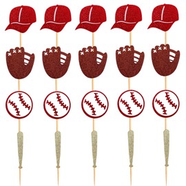 36 decoraciones para cupcakes de béisbol con purpurina, suministros para fiesta de béisbol, decoración para tartas de postre para fiesta temática de béisbol, baby shower o decoración de fiesta de feliz cumpleaños