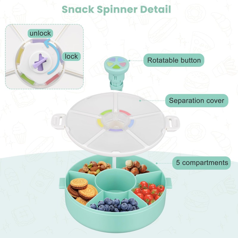 Pawtong Snack Rotator Container Reusable Snack Box with 5 Compartment