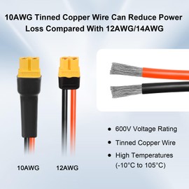 XRDS -RF XT60 Extension Cable 6FT, 10AWG Tinned Copper Wire with XT60 Male to Female Connectors, Heavy-Duty Power Cord for RC Models, Drone, and Solar Applications