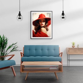 KAYEIUU Woman in A Red Dress Hat 5D Diamond Art Painting for Adults Full Drill Round Diamond Paint by Number Kits for Beginners Gems Cross Stitch for Wall Decor 12x16in