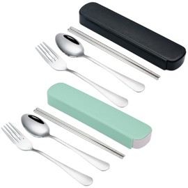 8 Pcs Travel Cutlery Set, Travel Cutlery Cutlery Set for 1, Portable Cutlery Set, Apply to Outdoor Travel Picnic Office School Lunch Box Travel Cutlery Set with Case (Black and Green)
