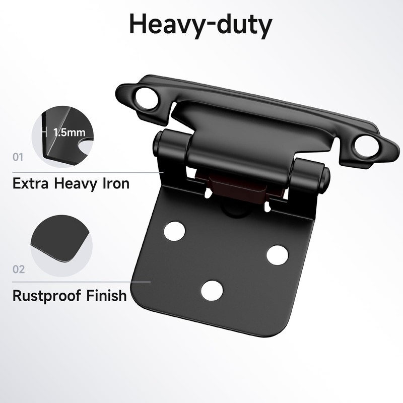 HOSOM 10 Pack 1/2 Inch Overlay Matte Black Cabinet Hinges,