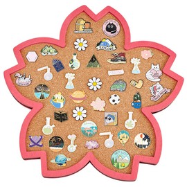 BENECREAT Cherry Blossom Pin Cork Board, 30x30cm Wall Mounted Corkboard with Pink Frame Bulletin Display Board for Brooch Pin Storage Display, Office Home and School Decor