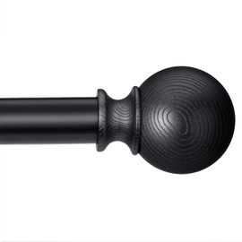 BRIOFOX Black Curtain Rods for Windows 28 to 48 Inch(2.3-4ft)- 1'' Diameter Heavy Duty Curtain Rods with Imitation Wood Grain Pattern Finials,Adjustable Decorative Curtain Rods Set,28-48''