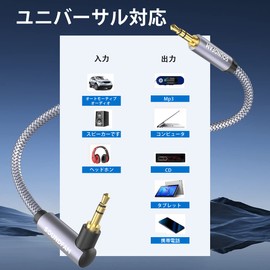 SOUNDFAM AUX Cable, 90° 3.5mm Audio Cable 3 Pole/TRS 3.5mm Stereo Mini Plug Male to Male Hi-Fi Sound Quality Stereo Audio Cable for Headphones, Speakers, Acoustics, Cars, etc. - Gray (1M)