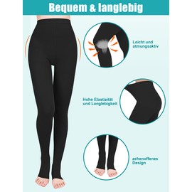 Evolyline Medical Compression Tights Women Men Long 15-20 mmHg Class I Graduated Compression Stockings Support Stockings Open Toe for Pregnancy Varicose Veins Edema Lipedema, black, XXL