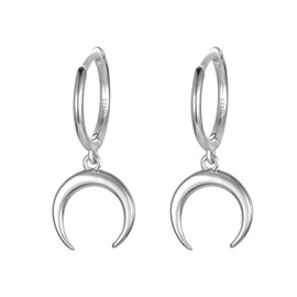 Dainty Moon Hoop Earring with Dangle for Women Girls, Small Huggie Hoop Earrings with Charm in White Gold Plated 925 Sterling Silver Gift for Her