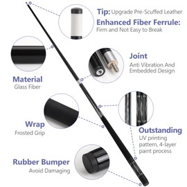 Glass Fiber Pool Cue Stick with Case Combo Set, 12.5mm Professional Pool Stick 58" Low Deflection Billiards Cue Stick 19 Oz Pool Cue Set for Men Adults Players