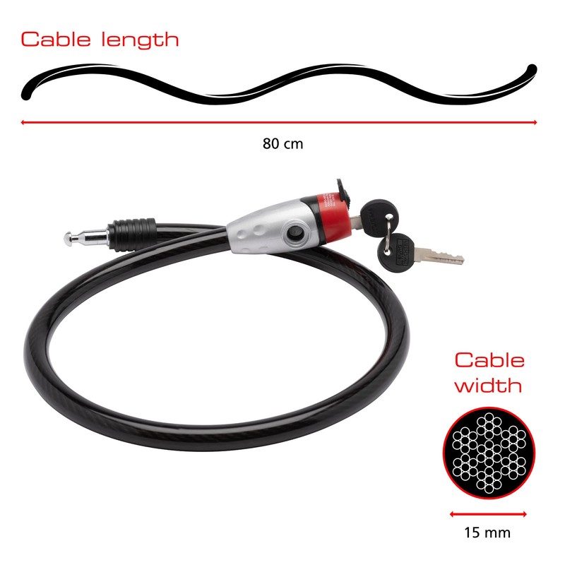 Burg-Wächter 15mm Bike Cable Lock - 80cm, Black