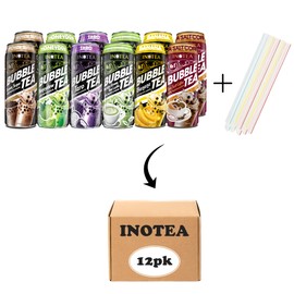 (Pack of 12) INOTEA Bubble Tea | Choose One Flavor: Brown Sugar, Taro, Honeydew, Banana, Matcha Latte, Sea Salt Coffee, and Assorted | Ready to Drink in a Can (16.6oz/can) | Black Milk Tea with Boba (Assorted (6 Flavors x 2))
