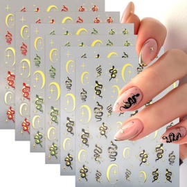 6 Sheets Star Moon Nail Art Stickers 3D Self-Adhesive Snake Nail Decals Red Black Green Snake Nail Design Stickers Colorful Snake Nail Supplies Nail Decoration for Women Girls DIY Manicure Accessories