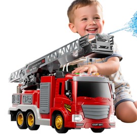 JUKUDAHU Fire Truck Toy for Kids 3 4 5 6 7 8 Years Old - Fire Trucks Playset with Rotating Ladder, Sound and Light, Vehicle Toys for Boys 5-8, City Cars Toyset, Birthday Gifts for Girls Toddlers 3+