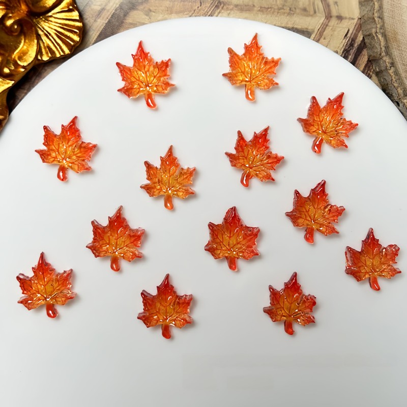 200Pcs Fall Nail Charms Autumn Maple Leaf Nail Rhinestones Flat