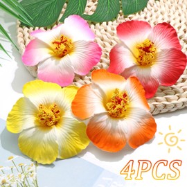 VENOFEN Hawaiian Flower Hair Clips Colorful Hibiscus Flowers Clips for Hair Plumeria Artificial Flower Hair Accessories for Women and Girls Summer Beach Party Hair Decoration