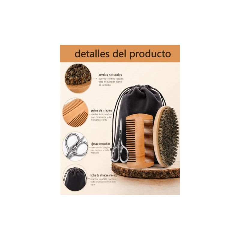 Piezas Cepillo Barba Peine Set Cuidado Facial