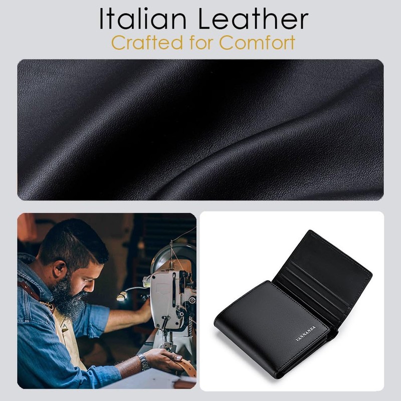 VANNANBA Men's Leather Trifold Wallet with Folded ID Windows,12 Card
