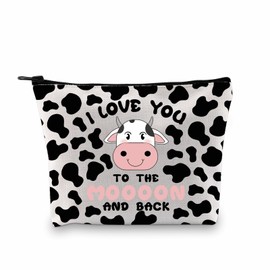 PLITI Cow Gifts for Cow Lover Makeup Bag Cow Print Stuff I Love You to The Moooon and Back Cow Themed Accessory Pouch (Moooon back bagU)