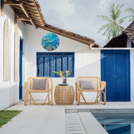 Large Outdoor Clock Waterproof - Coastal Beach Nautical Ocean Wall Clocks with Sea Turtle Underwater for Patio Pool Porch Deck Yard Bathroom Decor,Blue 14 Inch (Glass)