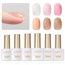 GAOY 6 Colors Builder Gel Set for Nails, Milky White Pink Nude Sheer Jelly Nail Strengthener, Soak Off Nail Extension Hard Gel, Yummy Jelly, Base Coat Top Coat Needed