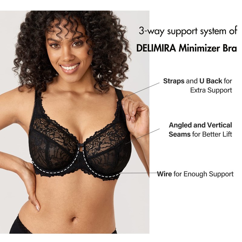 DELIMIRA Women's Plus Size Bra Full Coverage Minimiser Non Padded