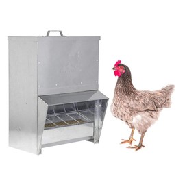 RentACoop Galvanized Chicken Tough Feeder, Weatherproof Poultry Food Dispenser with Lid - Size: 25LB Capacity