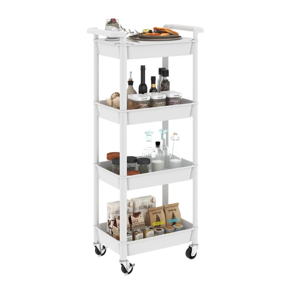 STEEHOOM 4 Tier Rolling Cart with Handle, Utility Cart with