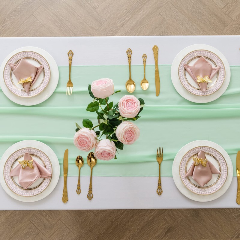 flohar 6Pack 9ft Chiffon Table Runner 14x108 Inch Sheer Romantic