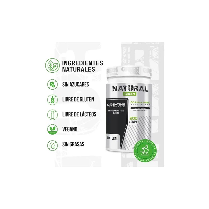 Creatina Monohidratada Natural Green, 1 kg de Polvo con 200