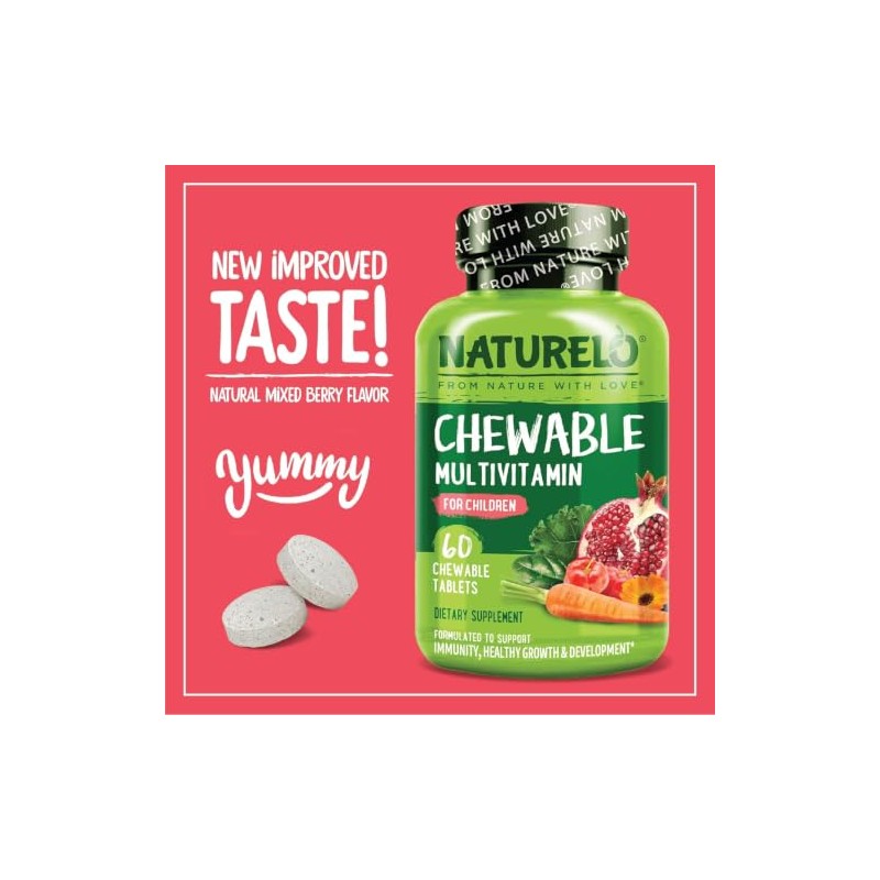 NATURELO Children's Daily Multivitamin, Mixed Berry | 60 Chewables