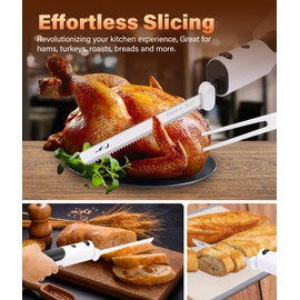 HK Cordless Electric Knife for Carving Meats, Poultry, Bread, Crafting Foam & More, Included Dual 304 Stainless Steel Blades, Fork, Foldable Cutting Board
