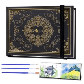 Watercolour Paper with 3 Brushes, 20 Sides/48 Pages of 300gsm Watercolour Paper,Hardcover Watercolor Journal with Elastic Band, for Artists Adults Students,132 * 97mm