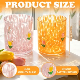 Whaline 2Pcs Tulip Flower Icon Juice Glass 14 Oz Wine Glass Yellow Pink Floral Stemless Cocktail Drinking Cups for Woman girls Gifts Home Party Favors Supplies