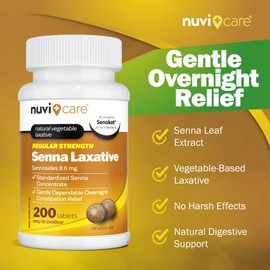 NUVICARE Senna Tablets - 8.6 mg Sennosides - Senna Laxative Tablets, for Occasional Constipation Relief, Natural Senna Leaf Vegetable Laxatives for Constipation (2 Pack)