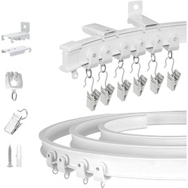 Ceiling Curtain Track, Flexible Bendable Curtain Track Wall Mount Room Divider Curved Ceiling Track System with Clips 10Ft Plastic Curtain Rails for Rv Shower Curtains