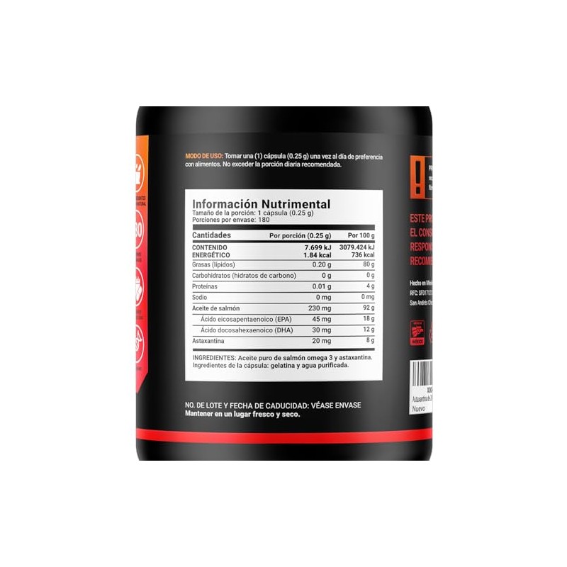 B Life Astaxantina 180 cápsulas con Aceite Puro de Salmón