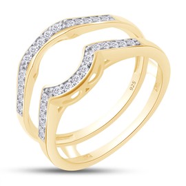 SAVEARTH DIAMONDS 1/4 ct t.w Round Cut Lab Created Moissanite Diamond Wedding Band Enhancer Guard Ring For Women In 14K Yellow Gold Over Sterling Silver(VVS1 Clarity 0.25 Cttw)-7