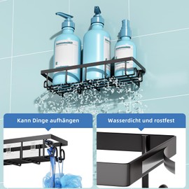 SUMAITech Shower Shelf No Drilling Bathroom Organiser, Pack of 2 Shower Shelves without Drilling, Bathroom Shelf without Drilling with 4 Removable Hooks, Shower Holder No Drilling Shampoo Holder for