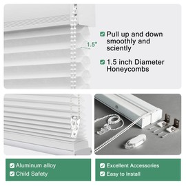 Tonature Custom Size Light Filtering Cellular Shades Corded Window Shades Thermal Insulated Pleated Honeycomb Blinds for Windows, Sliding Glass Doors, French Doors White