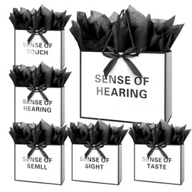 Linelglobal 5 Sense Gift Bag for Men Women with Tissue Paper, 12.6" Anniversary Gift Bag for Him Her Birthday White Black