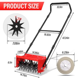 Rolling Lawn Aerator, Heavy Duty Manual Push Lawn Aerator Tool with Adjustable Wheels,Rotary Spike Aerator for Lawn Aeration